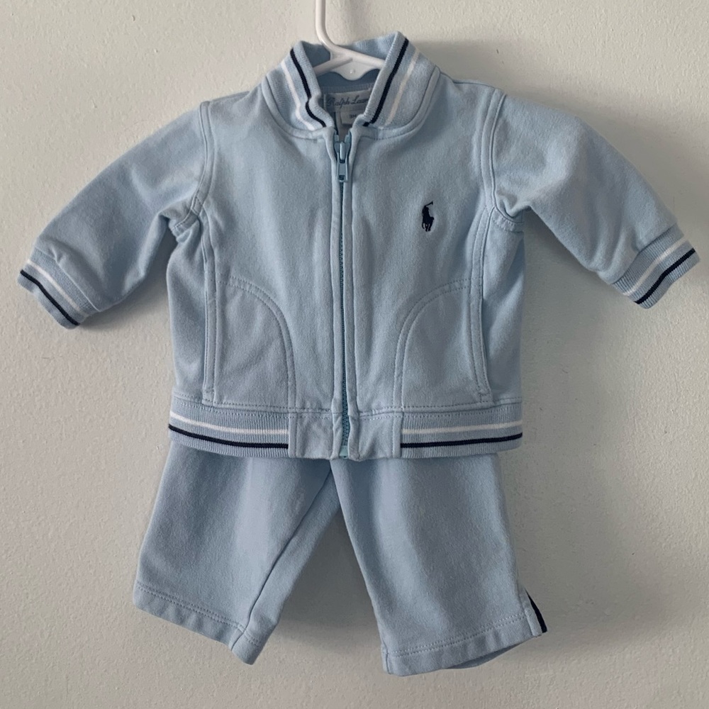 Ralph Lauren Baby Blue Zip Sweater & Pants Set